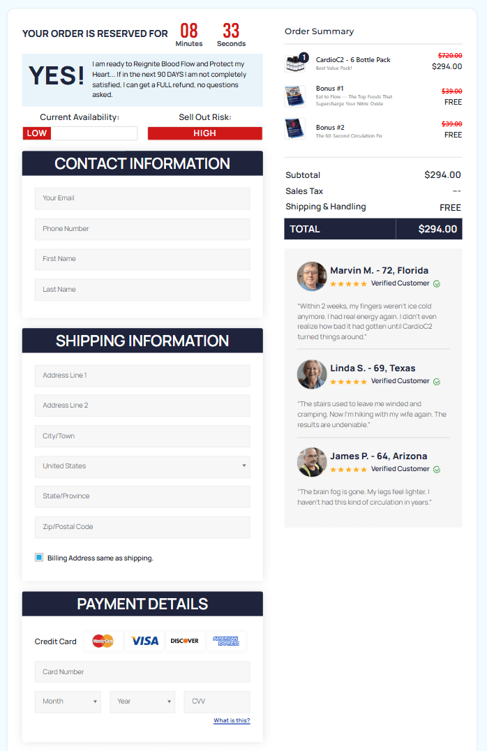 CardioC2 order page